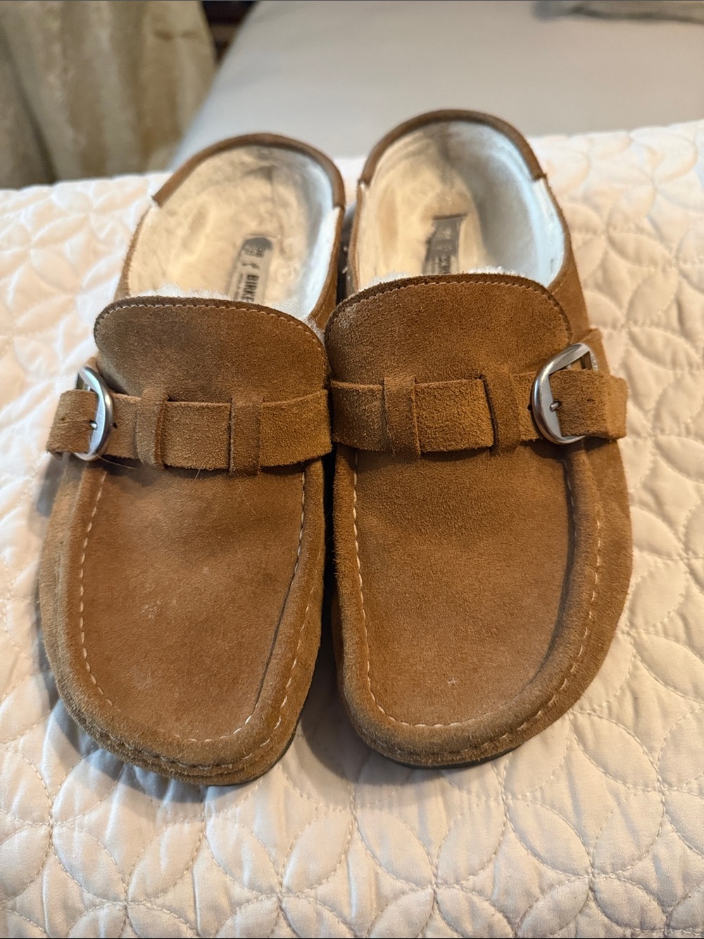 Birkenstock Brown Suede Shearling-Lined Mule Clogs